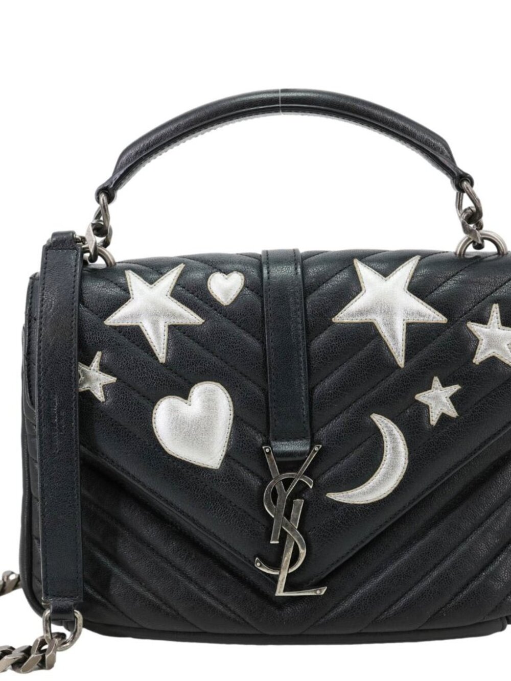 Yves Saint Laurent  Medium Matelasse Chevron Leather Patchwork College Bag Black